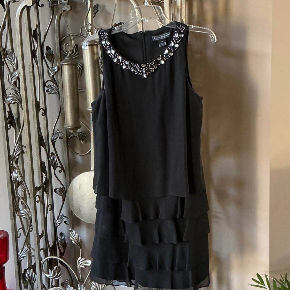 Jessica Howard Black Layered Mini Dress with Jewel Detail
